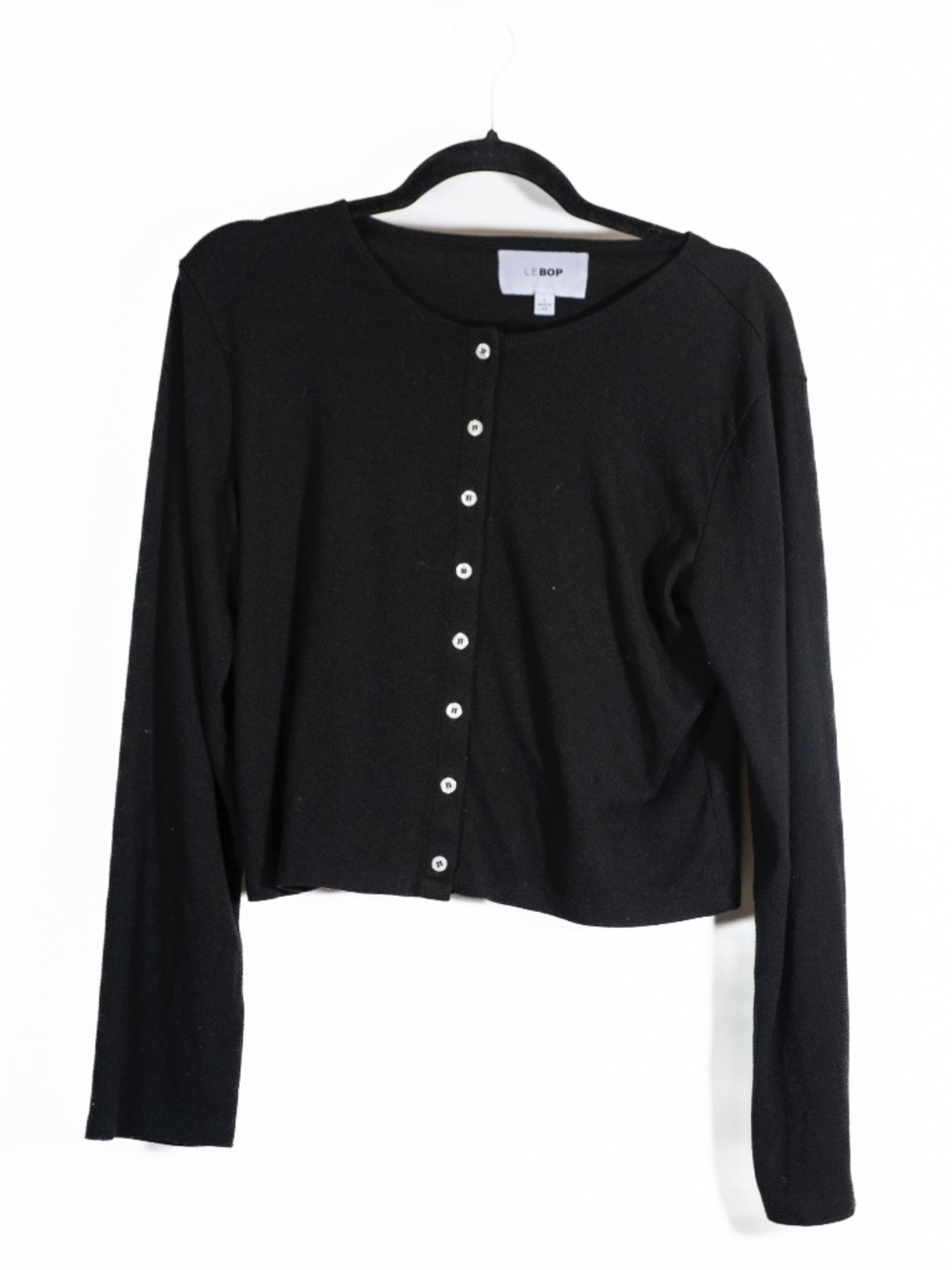 Le Bop Women's Eloise Scoop Neck Button Front Cardigan Sweater Black Large